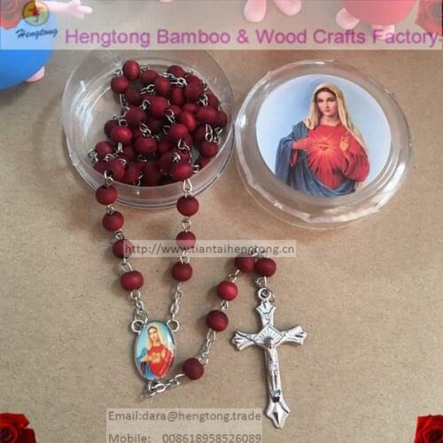 9pcs/pack perfume rose scented rosary necklace/ red bead rosary with virgin mary center and plastic saint box