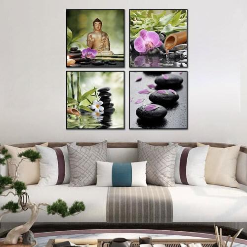 Abstract Buddha Bamboo Flower Water Canvas Painting Posters and Prints Wall Art Abstract Picture For Living Room Home Decoration