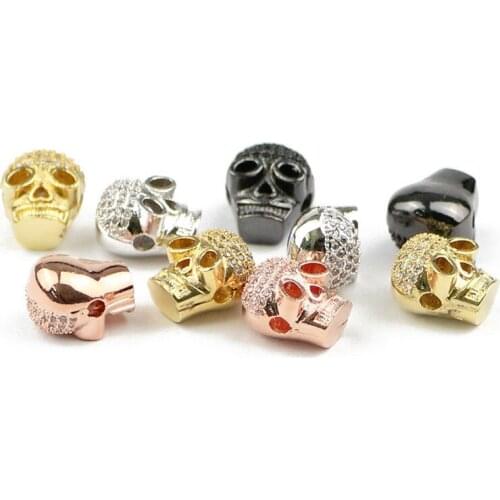 White Zircon Skull Beads Accessories metal Copper Loose Beads Charm Death Skull Head for Jewelry Making Bracelet DIY Necklace