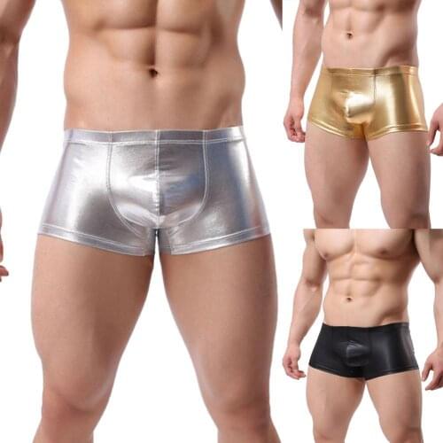 Fashion Club Men Patent Leather Boxers U Convex Underwear Underpants Shorts шорты мужские