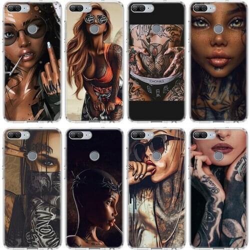 Sexy Sleeve Tattoo Girl Case For Huawei Honor 10 9 20 Lite 9X 8X 8A Pro 7A 7X Y5 Y6 Y7 Y9 2019 V20 V30 Soft Phone Cover Coque