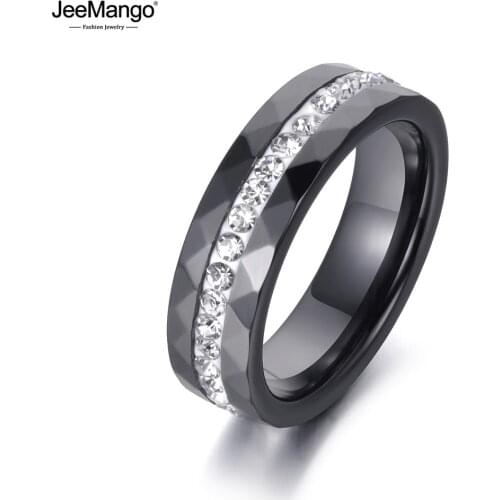JeeMango Classic White & Black Ceramics Rings Jewelry Clay Rhinestones Wedding Engagement Rings For Women Anneaux Halka JR18145