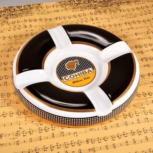 Classic Round Cigar Ashtray Holder Cohiba China Ceramic 4-Slots Ceramic Ashtray Cigar Smoking Sets Accessories
