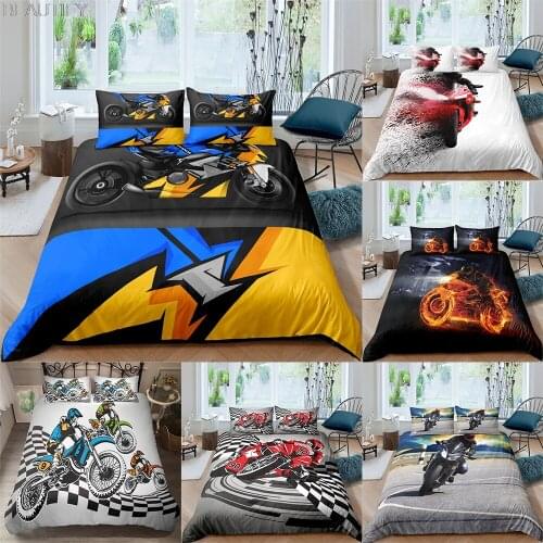 2/3pcs Motorcycle Pattern Bedding Set Queen 3D Cute Printed Duvet Cover Bedclothes Home Textiles Luxury High Quality Bedspread