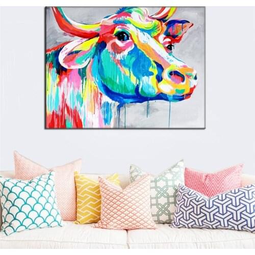 Beautiful Big Paintings Handmade Wall Painting Color Cow Picture Canvas Abstract Home Decor Animals Oil Painting Hang Pictures