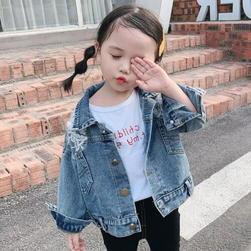 Girls jacket spring and autumn jacket new lace embroidered denim jacket girls casual loose short jacket denim jacket