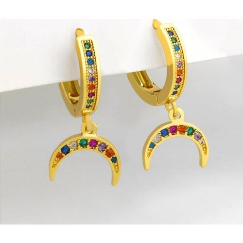 Small Crescent Moon Earrings For Women Multicolor Stone Crystal Huggie Earrings Drop Cubic Zirconia Gold Filled Jewelry ersu83