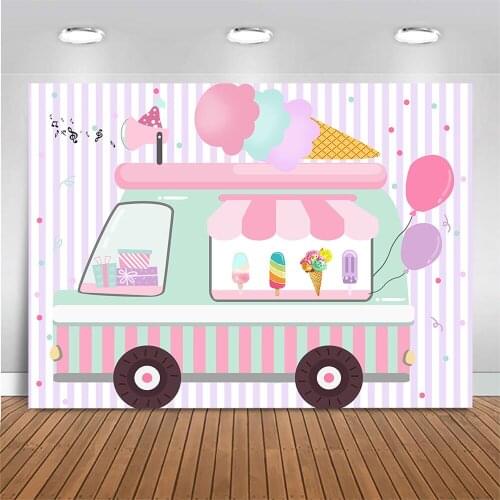 Mocsicka Ice Cream Party Backdrop Baby Kid Birthday Party Cake Smash Photo Background Ice Cream Car Decoration Photography Props