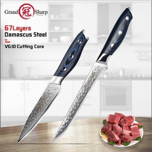 Grandsharp Kitchen Knife Sets 2Pcs Utility Boning Knife Chefs Knife Sets vg10 Japanese Damascus Steel Knife Set Butcher Tools