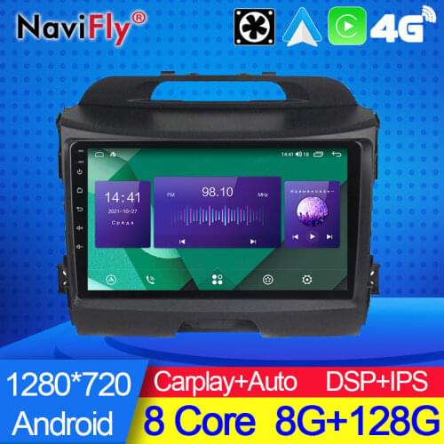 NaviFly 6GB+128GB QLED Screen 1280*720 Android 10 For Kia Sportage 3 SL 2010 - 2016 Navigation GPS Car Multimedia Radio Player