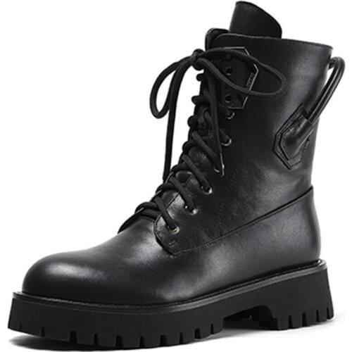 Autumn Winter Ankle Martin Boots Women Shoes Thick Bottom Black Brown Platform Footwear Elegant Shoes Women Lace Up Boots A203