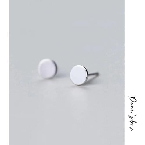 PerisBox 925 Sterling Sliver Round Shape Small Stud Earrings Smooth Geometric Stud Earrings Minimalist Mini Tiny Earrings Gifts