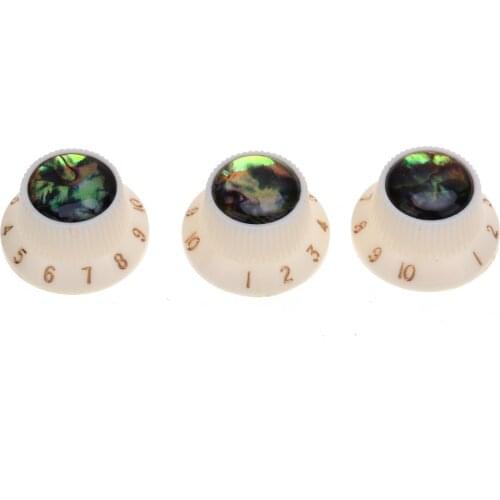 Musiclily Pro Plastic Inch Size Abalone Top Strat Knobs for USA Stratocaster ST Style Guitar, Aged White (Set of 3)