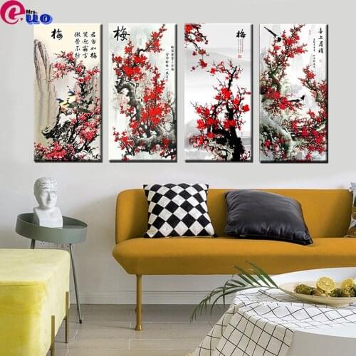 Simple Plum Blossom Diamond Painting Chinese Style Flower Full Square/Round Diamond Embroidery Wall Art Picture for Home Decor
