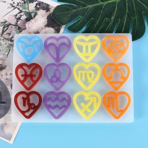 DIY Crystal Epoxy Resin Heart Craft Twelve Constellation Love Shape Silicone Mold UV Resin Jewelry Pendant Mould