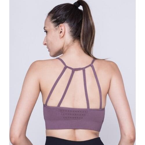 LANTECH Sports Bra Yoga Sportswear Push Up Joggings Running Top with Pads Training Women Fitness Gym Bra Hollow Out Seamless