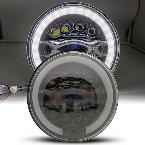 DOT Motorcycle LED Headlight 7 Inch For Motorcycle Road King Touring Cafe Racer 60W Halo Ring