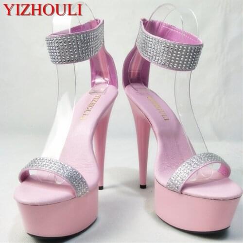 15 cm high with pink glass slipper, thick bottom waterproof princess sandals, Dance Shoes