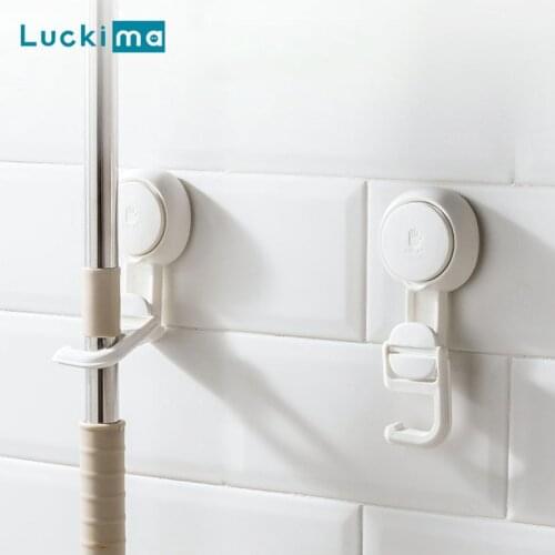 Bathroom Vacuum Hook Rack Suction Holder Wall Mop Holder Hook Punch-free Storage Holder Waterproof Mop Hanger Removable