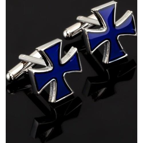 1 Pair Classical Fashion Blue Cross Cufflinks Mens Easter Days Gift crucifix Cuff Links Fashion Religious Christian jewelry