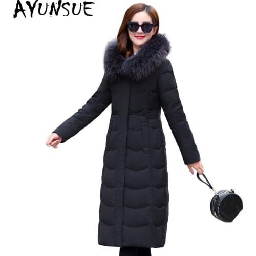 AYUNSUE Womens Down Jacket Winter Jacket Women Real Raccoon Fur Collar Parka Women Korean Long Jackets Plus Size Veste Femme MY