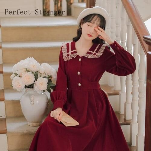 2021 Autumn Winter New Arrival Hot Sale Turn Down Collar Long Sleeve Women Long Dress