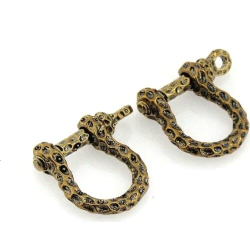 1pcs Antique Solid brass D bow shackle key chain ring Fob clip connecting hook Leather craft DIY accessories