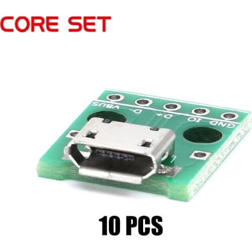 10pcs Micro USB Connector To DIP Adapter 5pin Female Connector Module Board Panel Female 5-Pin Pinboard B Type PCB 2.54 MM