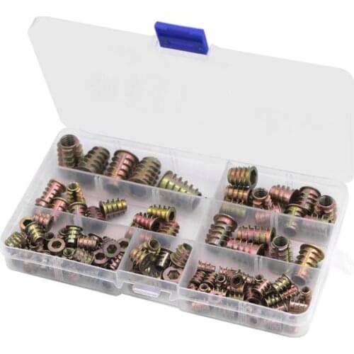 100pcs Zinc Alloy Thread for Wood Insert Nut Flanged Hex Drive Head Nuts