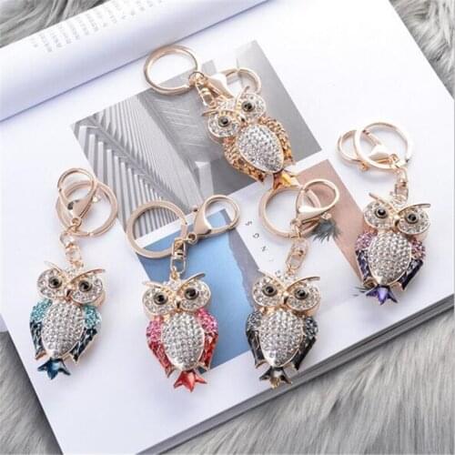 2021 New Arrive Crystal Owl Keychain Male Alloy Rhinestone Animal Car Key Ring Female Bag Pendant Accessories Girl Gift Jewelry