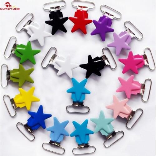 300Pcs/ lot Star Metal Suspender Clips Colorful garment / Pacifier Clips Wholesale Metal Enamel Suspender clips Holders