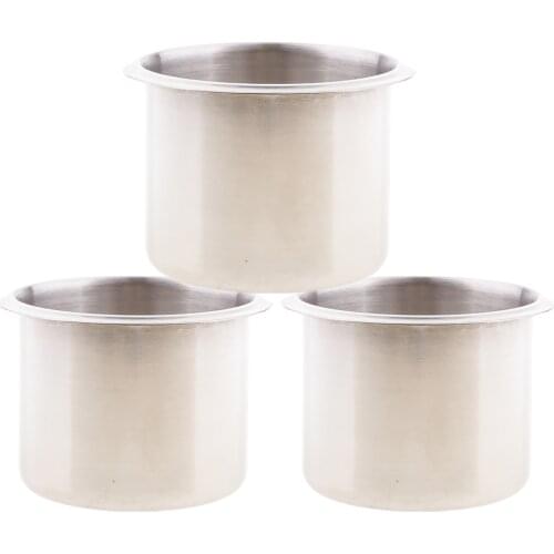 3x Polished Metal Cup Drink Holder for Boat Sofa Marine Motorhome 68x55mm