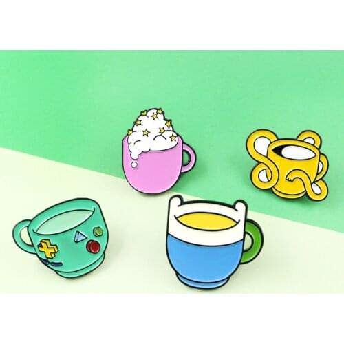 4 Style Comics Adventure Time with Finn and Jake Kawaii Star Cup Denim Lapel Backpack Clothes Pins Cartoon Jewelry Gift For Kids