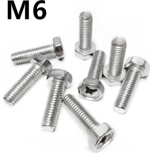 50PCS M6x8/10/12/14/16/18/20/25/30/60mm GB29.2 stainless steel cross groove groove outside hexagonal bolt outer hexagonal screw