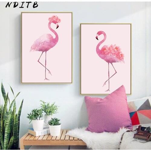 NDITB Watercolor Flower Flamingo Canvas Posters and Prints Minimalist Wall Art Painting Nordic Decoration Pictures Home Decor