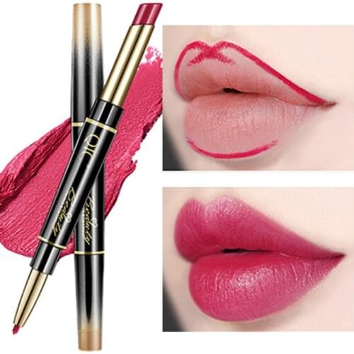 1Pcs Double-Headed Lipstick Lip Liner Long-Lasting Waterproof Moisturizing Brighten Non-Stick Cup Non-Blooming Beauty Lip Makeup