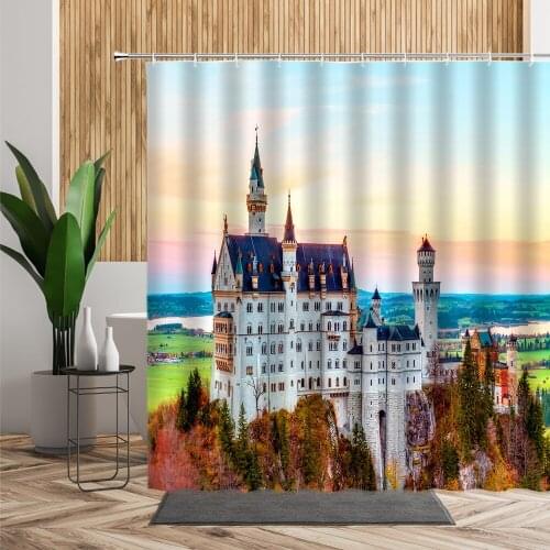 European Building Landscape Shower Curtain Small town Castle 3D Printing Bathroom Decoration Waterproof Bath Curtains With Hooks