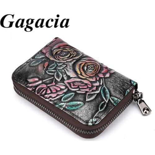 Gagacia Genuine Leather Short Card Bag Holder Vintage Coin Pocket Credit High Quality New Women Zipper Bifold Wallet Money Purse