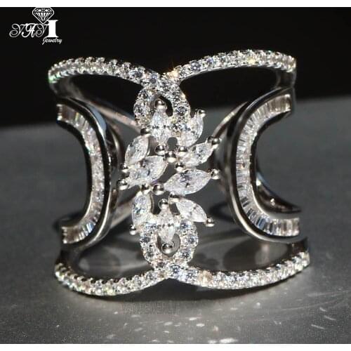 YaYI Fine Jewelry Fashion Princess Claw Set Cut White Cubic Zirconia Silver Color Engagement Wedding Party Leaves Gift Rings