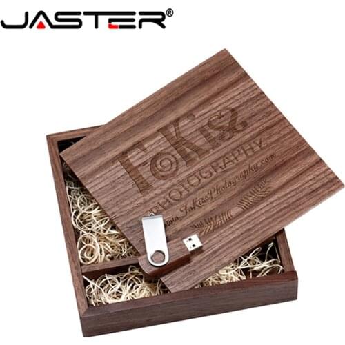JASTER Custom LOGO walnut Photo Unique Album Wood usb+Box Memory stick Pendrive 8GB Photography Wedding Studio 170*170*35mm