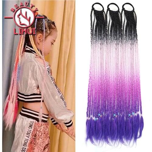 Box Braids Crochet Braid Zizi Crochet Hair For Braid 24Inch Ombre Synthetic Braiding Hair Extensions 12Roots Black Pink Purple