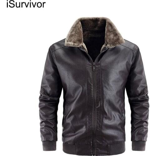 ISurvivor Mens Motorcycle Leather Leather Jacket Non-Peeling Warm PU Leather Jacket Casual Loose Fashion Mens Clothing