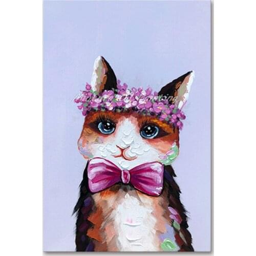 Mintura Hand Painted Oil Paintings on Canva Wall Picture For Living Room A Cat in A Crown Home Decor Animal Poster Art No Framed