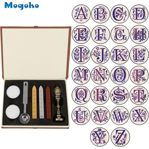 Mogoko Wax Seal Stamps Set Antique Brass Head Handle Alphabet Initial Letter Sealing Wax Seal Stamp Letter A-Z for Scrapbooking
