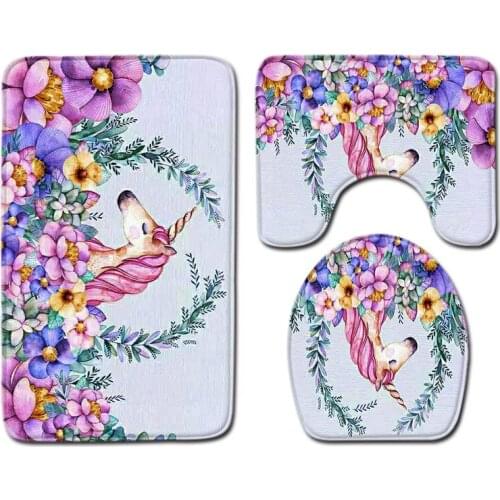 Unicorn Bathroom Three-piece Set Rainbow Horse Bathroom Non-slip Floor Mat Toilet Three-piece Bathroom Absorbent Decoration