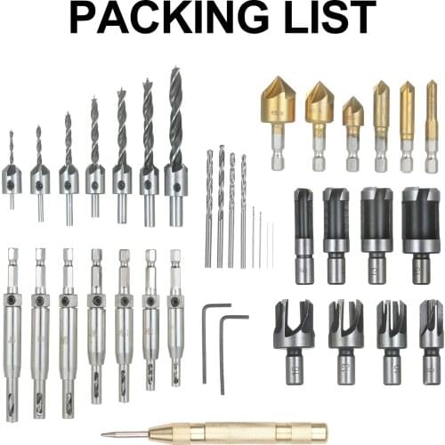 Woodworking Chamfer Drilling Tools Set 7Pcs Three-Point Countersink Drill Bits + L-wrench High Speed Steel Woodworking Bits Set