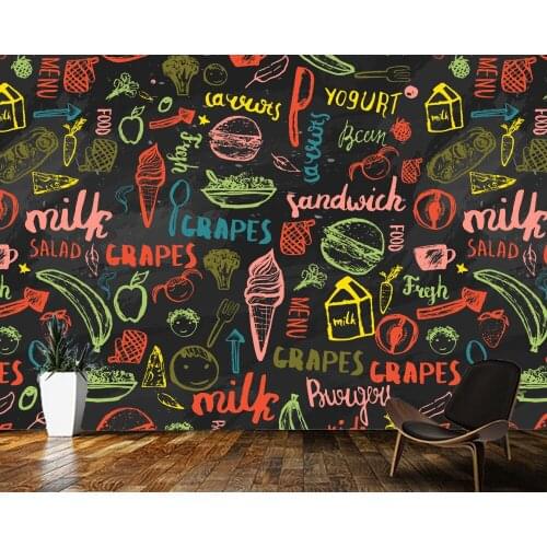 Papel de parede Cartoon food background wall 3d wallpaper mural,living room kitchen restaurant bar cafe fast food shop wallpaper