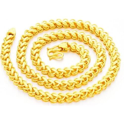 Dubai 24K Gold Color Necklace Curb Chains Link Choker Necklace for Men Women Jewelry Male Female Accessories Fashion
