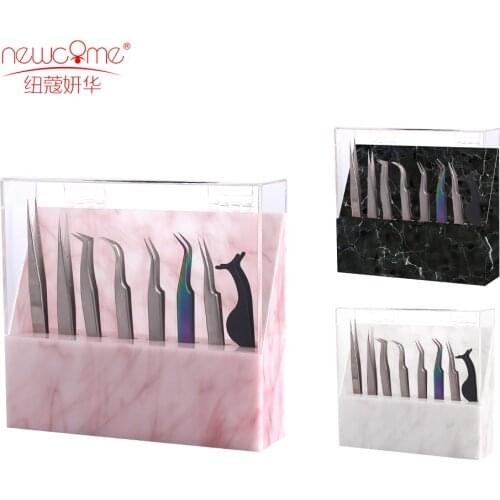 NEWCOME 8 Holes Eyelash Tweezers Storage Black/White/Pink Pattern Tweezers Stand Shelf Converient Eyelash Salon Makeup Tools