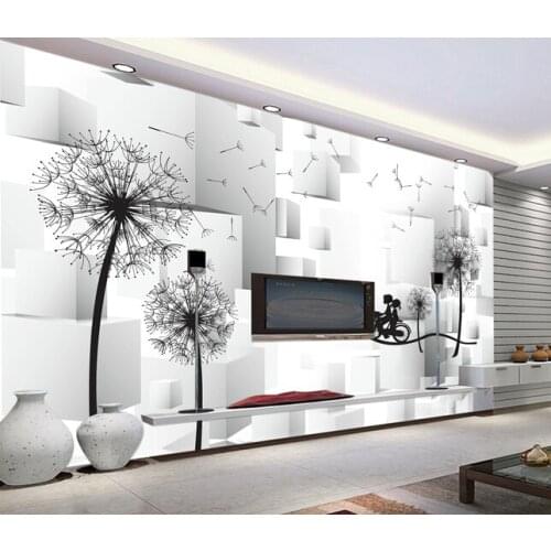 Custom 3D murals,3D stereo dandelion, living room sofa TV wall children bedroom wall paper